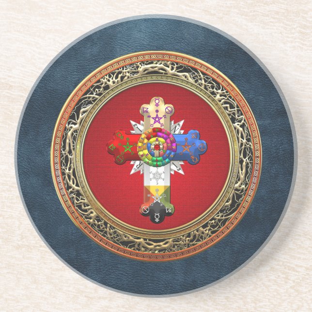 Porta-copos [200] Rosy Cross (Rosa Croix) em Vermelho e Dourad (Frente)