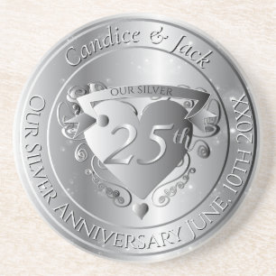 Porta-copos 25 Casamento Aniversário Silvery Heart