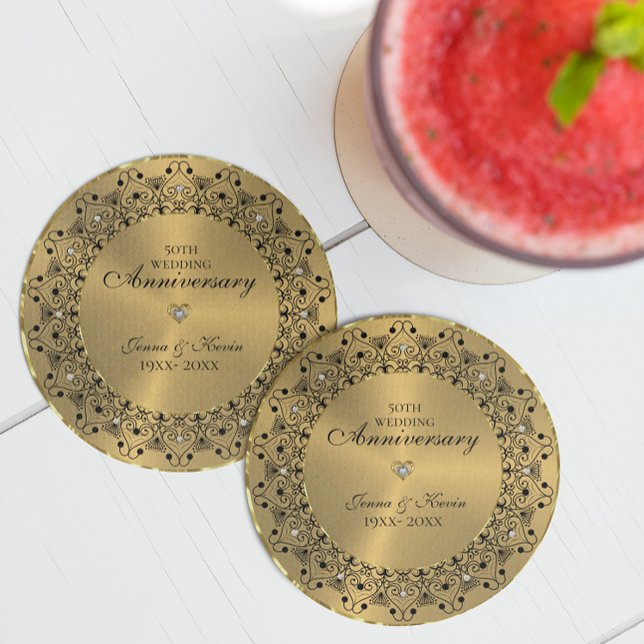 Porta-copos 50º aniversário do casamento BlackMandala no Doura (Criador carregado)