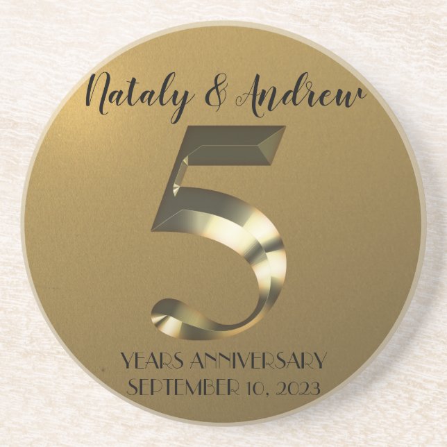 Porta-copos 5 de ouro Metálico Aniversário de Casamento (Frente)