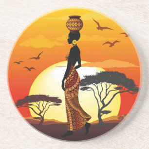 Porta-copos A linda mulher africana Silhouette sobre os sóis a