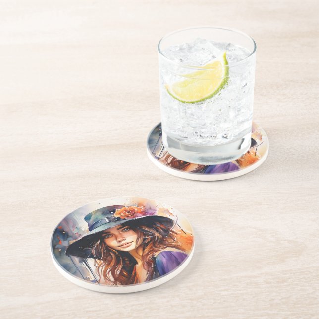 Porta-copos A Mulher no Chapéu: Retrato da Graça Vibrante (Lateral)