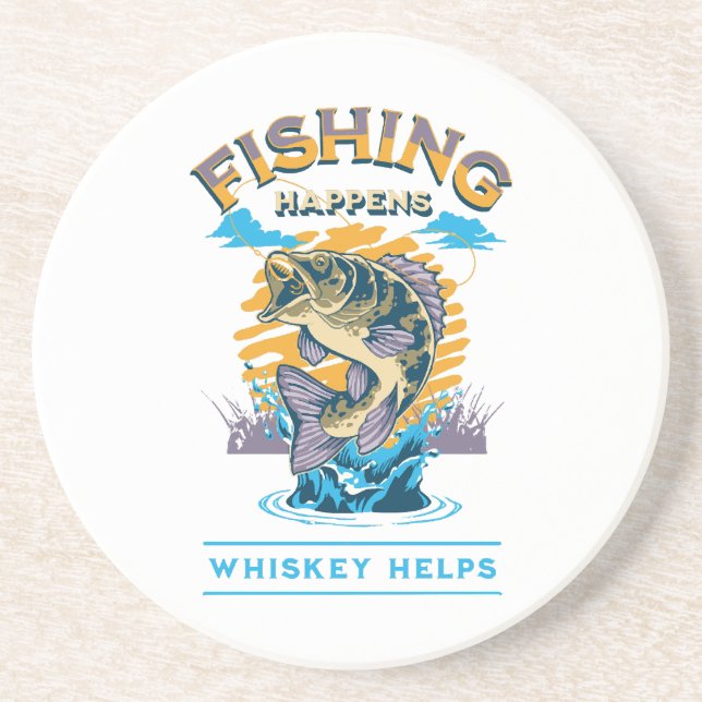 Porta-copos A pesca acontece. O uísque ajuda! (Frente)
