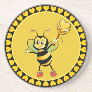 Porta-copos Abeja Melífera e Corações Fofo em Preto e Amarelo