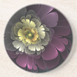 Porta-copos Abstract Modern Purpur Khaki Gray Fractal Flower