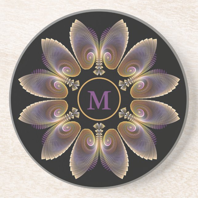 Porta-copos Abstrato Angel Wings Mandala Fractal Monograma (Frente)