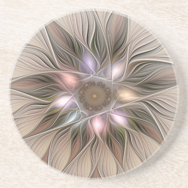 Porta-copos Abstrato Beige Brown Floral Fractal de Flor Joyful (Frente)
