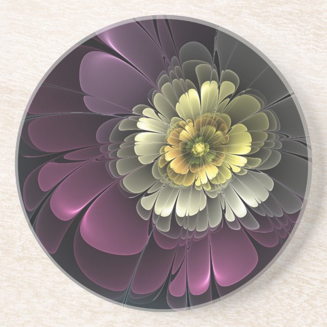 Porta-copos Abstrato Modern Purpur Khaki Cinza Flor Fractal (Frente)