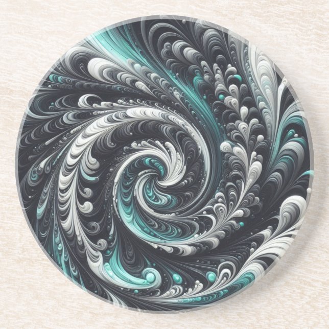 Porta-copos Abstrato moderno girando verde, prata e preto (Frente)