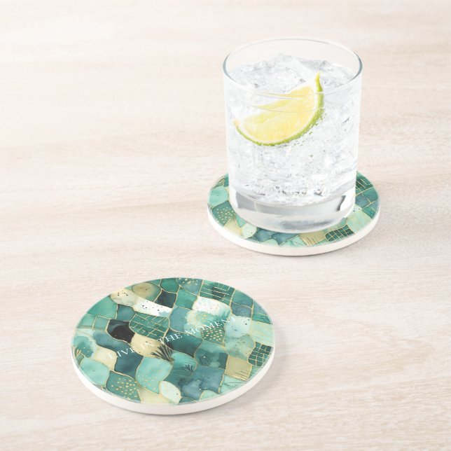 Porta-copos Abstrato Verde Dourado (Lateral)