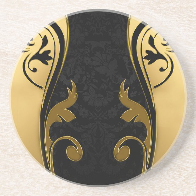 Porta-copos Abstratos com ênfase Dourada em preto-e-branco (Frente)