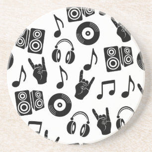 Porta-copos Acessórios Musicais: Padrão de Vintagem Monocromát