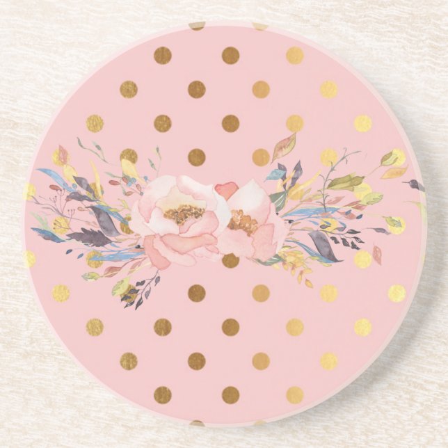 Porta-copos Adorável Flores com Pontos Polka Dourados Falsos (Frente)