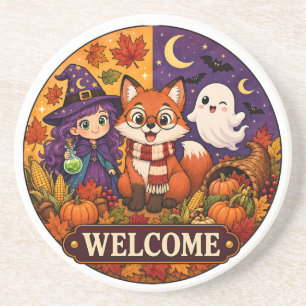 Porta-copos Adorável Raposa de Halloween Bruxa Fantasma Outono