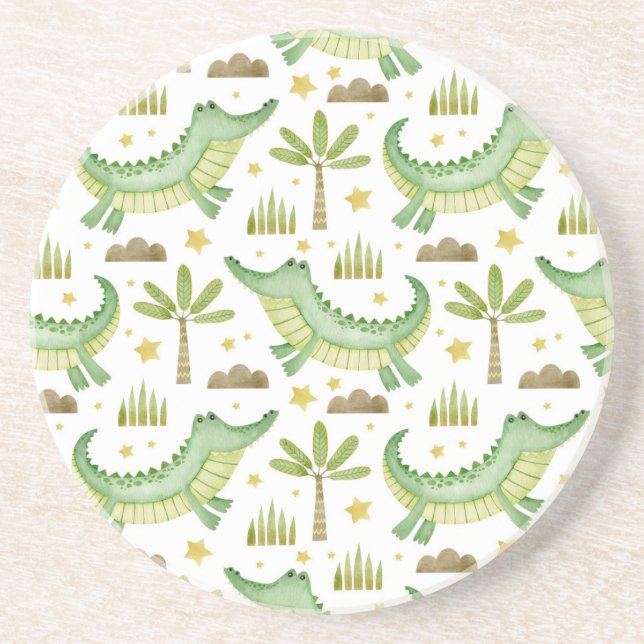 Porta-copos African Safari: Crocodilo de Aquarela e Palmeiras (Frente)