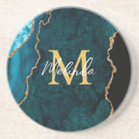 Ágata Marmore Azul Teal e Dourado