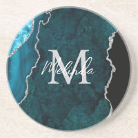 Ágata Mármore Azul Teal e Prata