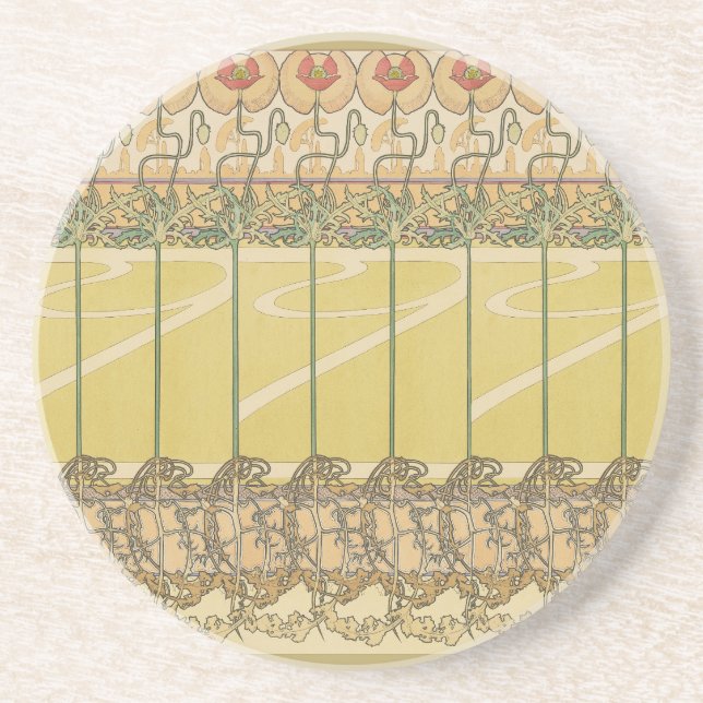 Porta-copos Alfonse Mucha Poppies Art Nouveau Floral Wallpaper (Frente)