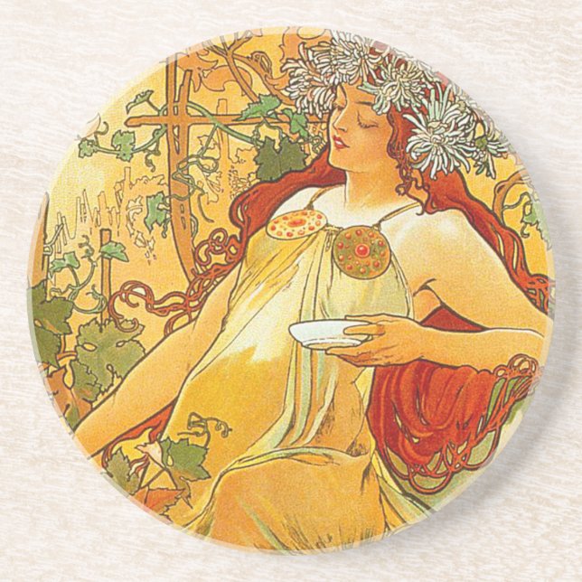 Porta-copos Alphonse Mucha Art Nouveau Autumn (Frente)