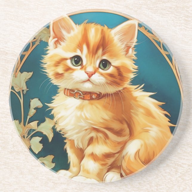 Porta-copos Alphonse Mucha Art Nouveau Cat (Frente)