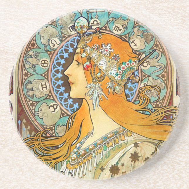 Porta-copos Alphonse Mucha Art Nouveau Zodiac (Frente)
