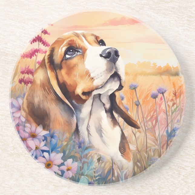 Porta-copos Amante de Cachorro Beagle com Arenito de Prado de  (Frente)