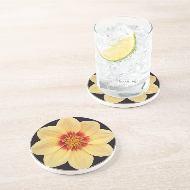 Porta-copos Amarelo Dahlia na Floral Preta (Lateral)