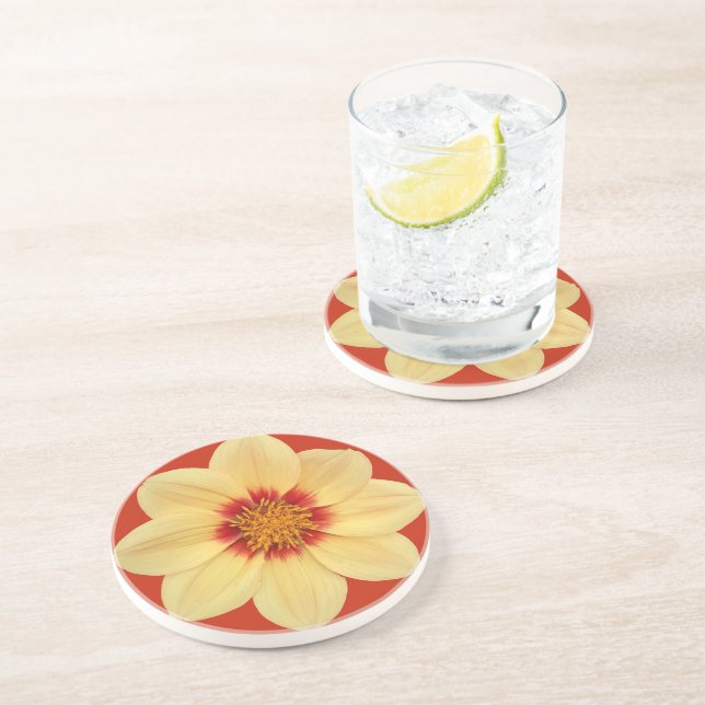 Porta-copos Amarelo Dahlia na Floral Vermelha (Lateral)