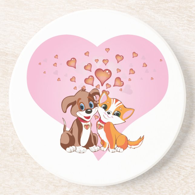 Porta-copos Amor com Cachorro e Gatinho (Frente)