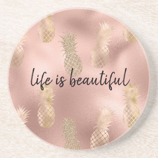 Porta-copos Ananás Dourados Rosa-Glama (Frente)
