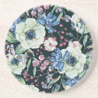 Porta-copos Anêmonas Flores Silvestres: Padrão Vintage em Aqua