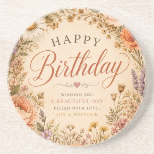 Porta-copos Aniversário Floral Retro Personalizado com flores