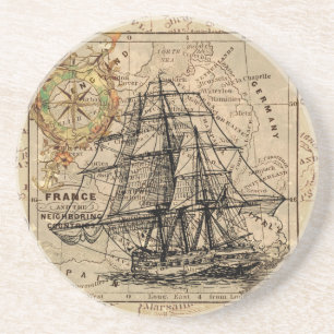 Porta-copos Antiquado mapa geral francês e litógrafo de navio