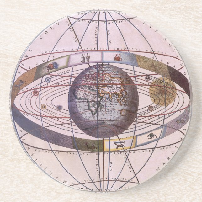 Porta-copos Antique Ptolemaic Solar System, Andreas Cellarius (Frente)