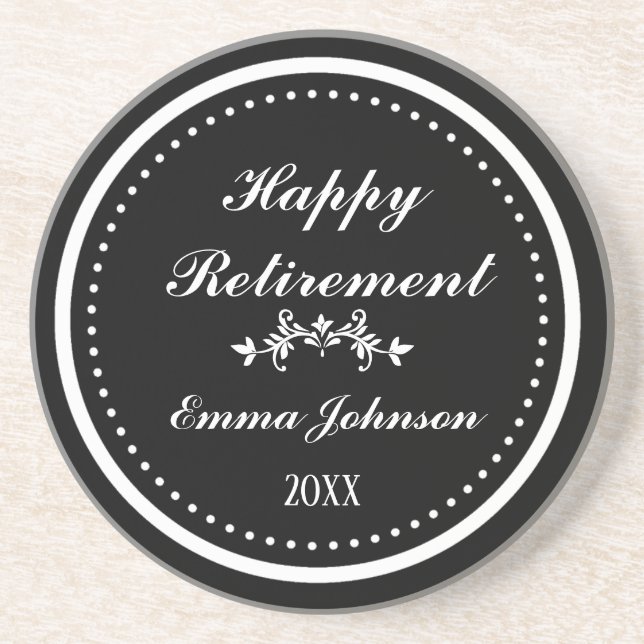 Porta-copos Aposentação Feliz a Preto e Branco Moderno Elegant (Frente)