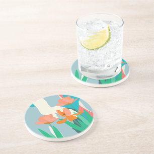 Porta-copos Apricot Tulipas Artísticas Modernas Bloqueios de C