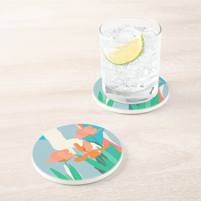 Porta-copos Apricot Tulipas Artísticas Modernas Bloqueios de C (Lateral)