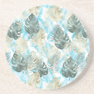 Porta-copos Aqua Green Dourada Folhas Tropicais