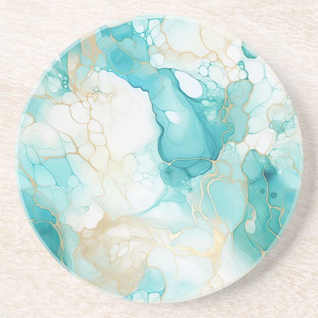 Porta-copos Aqua Mint Dourado Marble (Frente)