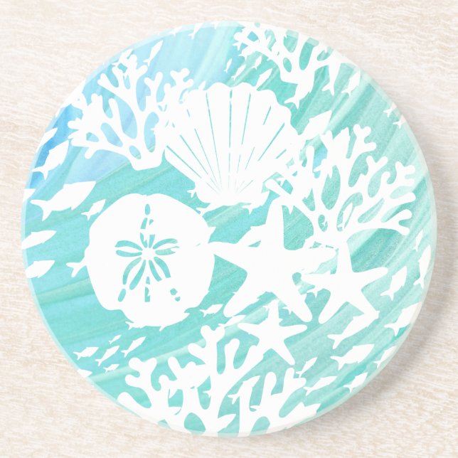 Porta-copos Aqua Ocean Seashell Fish Coral (Frente)