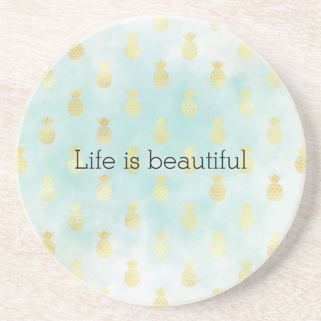 Porta-copos Aqua White Dourada Glam Tropical Pineanases (Frente)