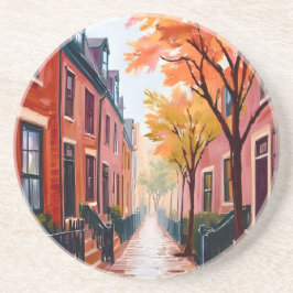 Porta-copos Aquarela de Outono de Boston Beacon Hill Massachus