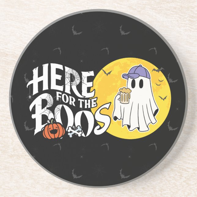 Porta-copos Aqui para os Boos | Beba e coloque seu Spook em ci (Frente)