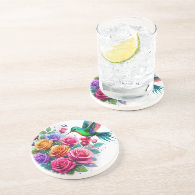 Porta-copos Arco-íris Hummingbird e Rosas (Lateral)