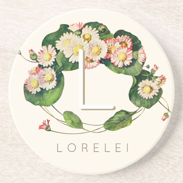 Porta-copos Art Nouveau Daisies Wreath Monograma para Personal (Frente)