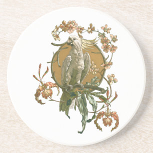 Porta-copos Arte Antiga Modernista, Papagaio Cacatua, Flores d