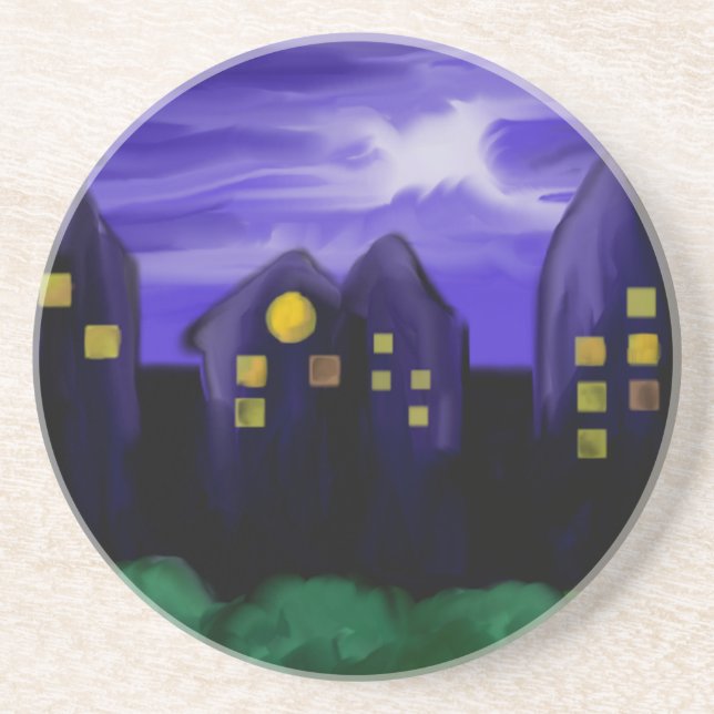 Porta-copos Arte de canvas do arranha-céu noturno (Frente)