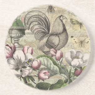 Porta-copos Arte de Colagem de Jardim com Galo Vintage: País F
