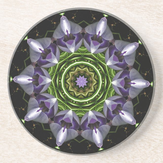 Porta-copos Arte de Mandala Floral Roxo em Caleidoscópio (Frente)