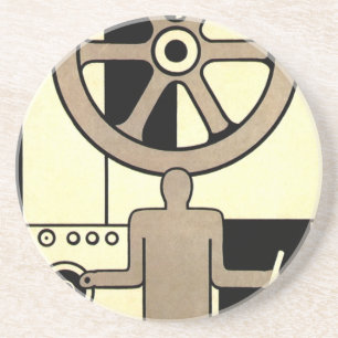 Porta-copos Arte Deco Vintage Empresarial Roda e Operário de M